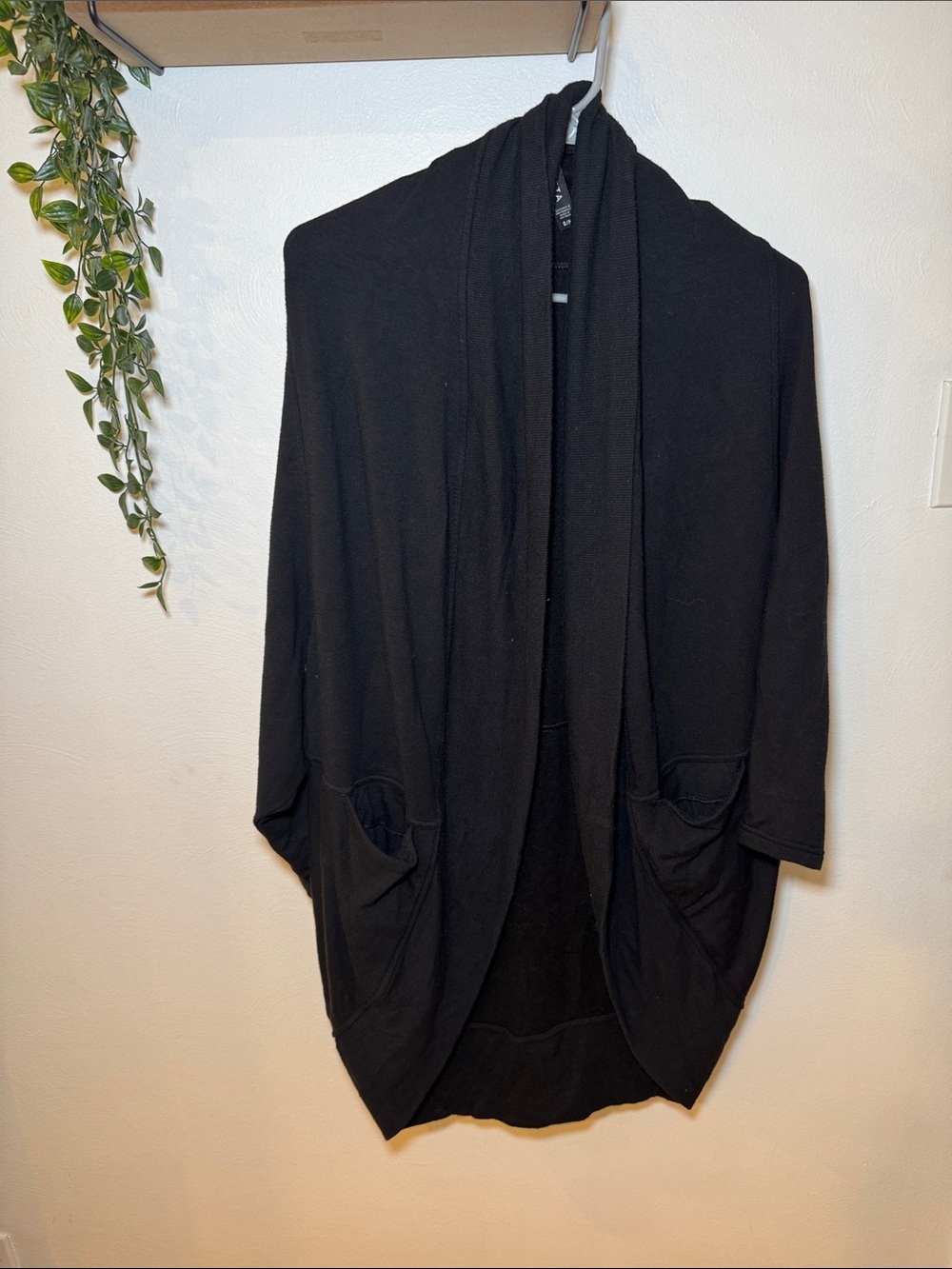 Athleta Black Open-Front Draped Cardigan with Pockets
